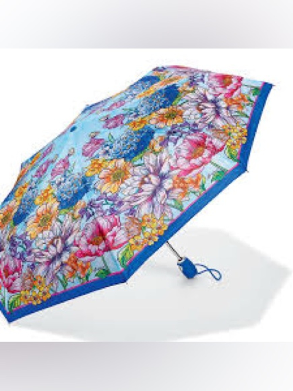 Brighton Enchanted Garden Automatic Umbrella With Blue Handle